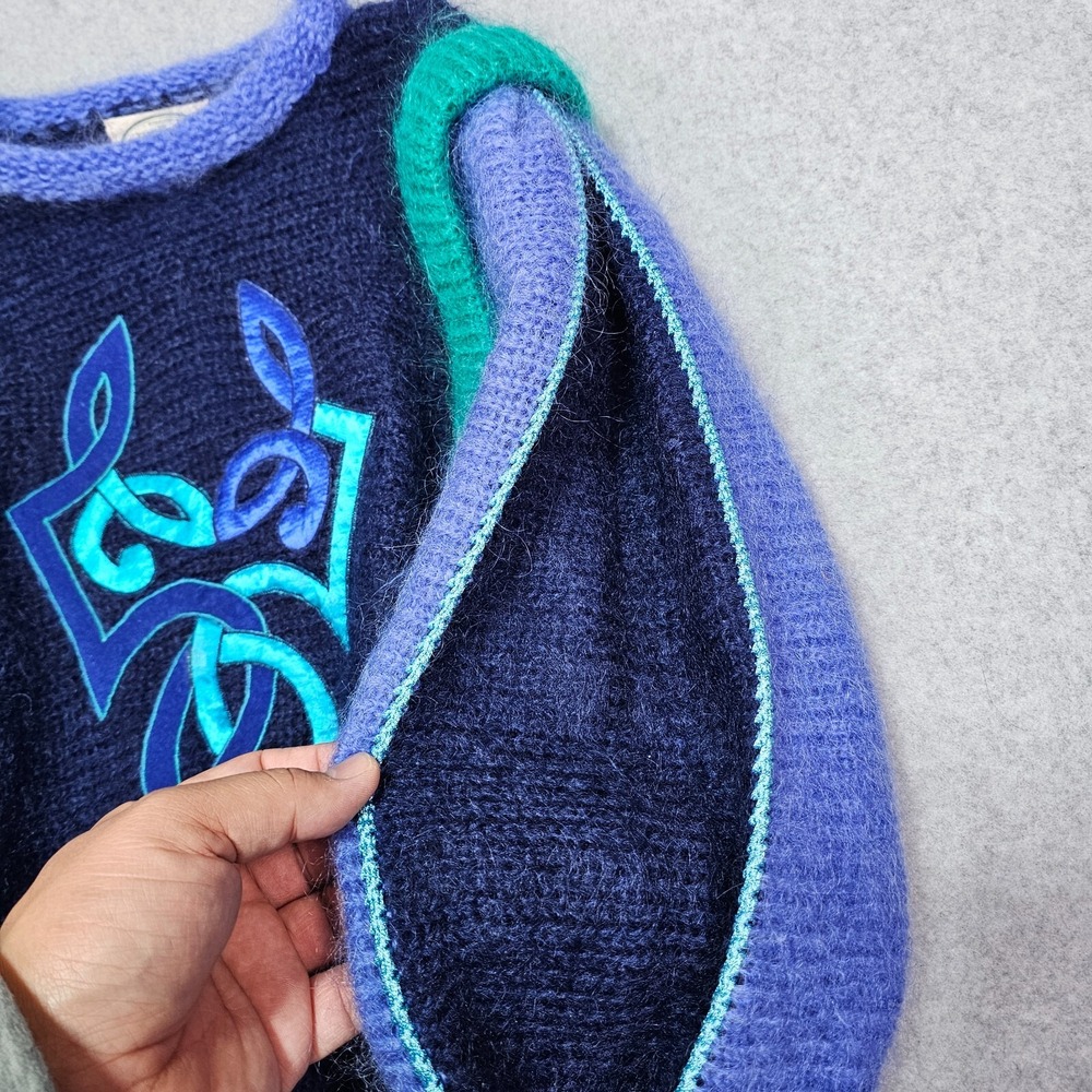 Vintage Blarney Woolen Mills Ireland Sweater Size L Mohair 80s Colorblock Fuzzy - Picture 11 of 14